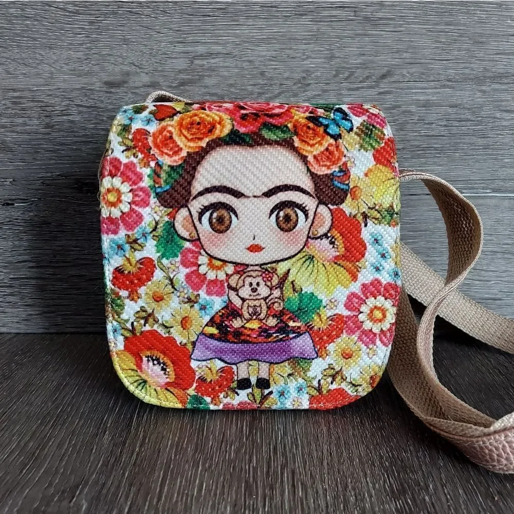 Frida Kahlo Handmade in Mexico Rose Gold Crossbody Floral Bag